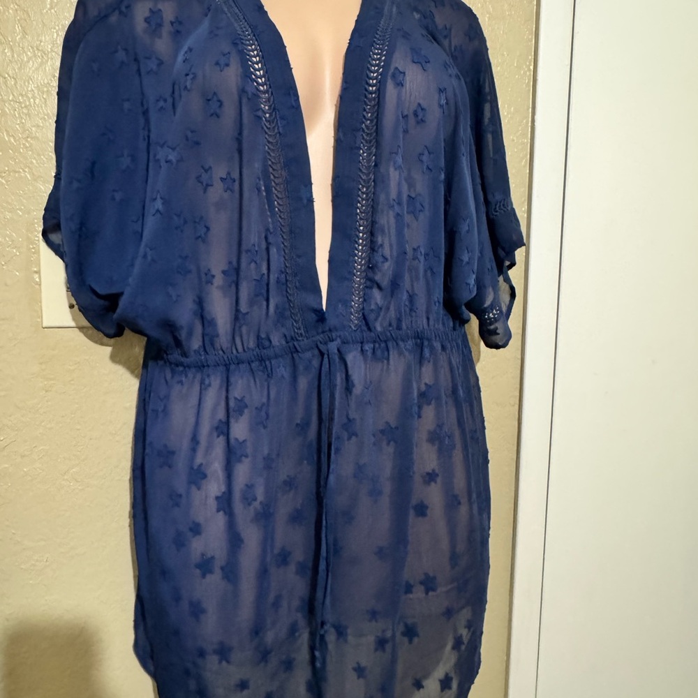 Oasis Navy Blue Sheer Star-Embossed Swim Coverup plus size 3x